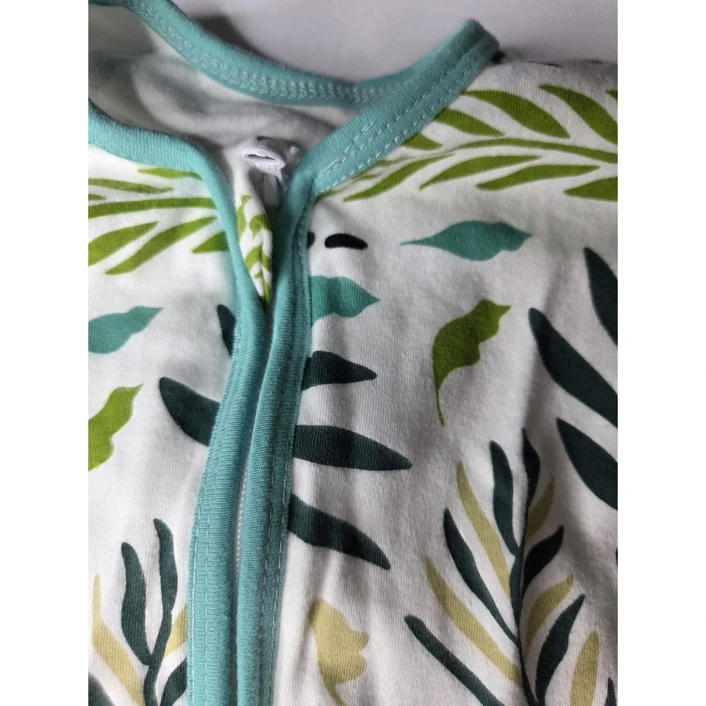 Cute Castle Baby Sleep Sack 0-6 Months Small Green Leaf Print 100% Cotton Zip Up